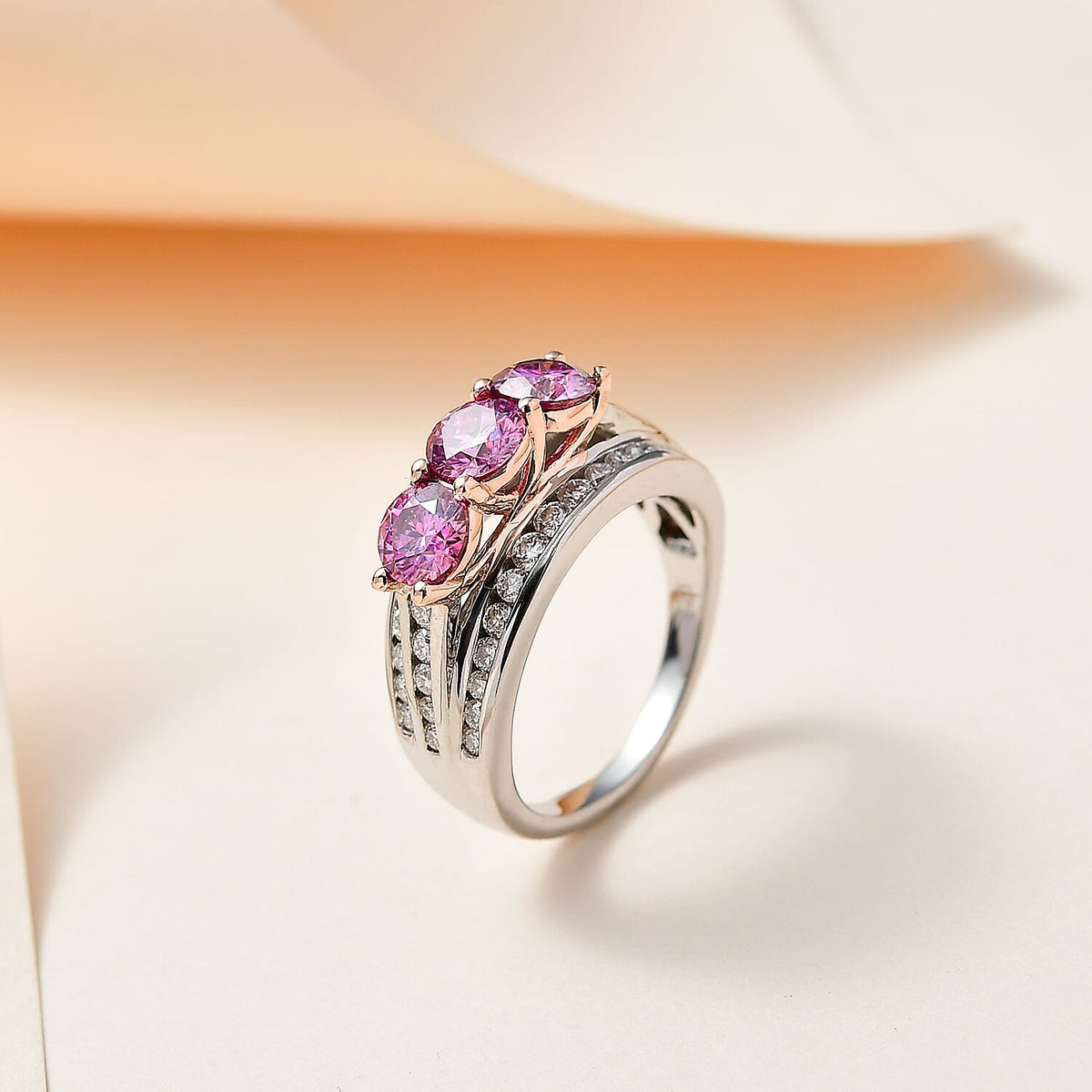 Pink &amp; White Moissanite Ring in 18K Rose Gold Vermeil &amp; Platinum Plated Sterling Silver 2.22 Ct. 7710177 2