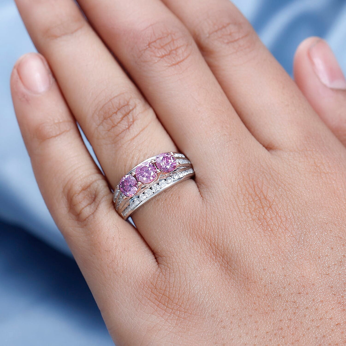 Pink &amp; White Moissanite Ring in 18K Rose Gold Vermeil &amp; Platinum Plated Sterling Silver 2.22 Ct. 7710177 3