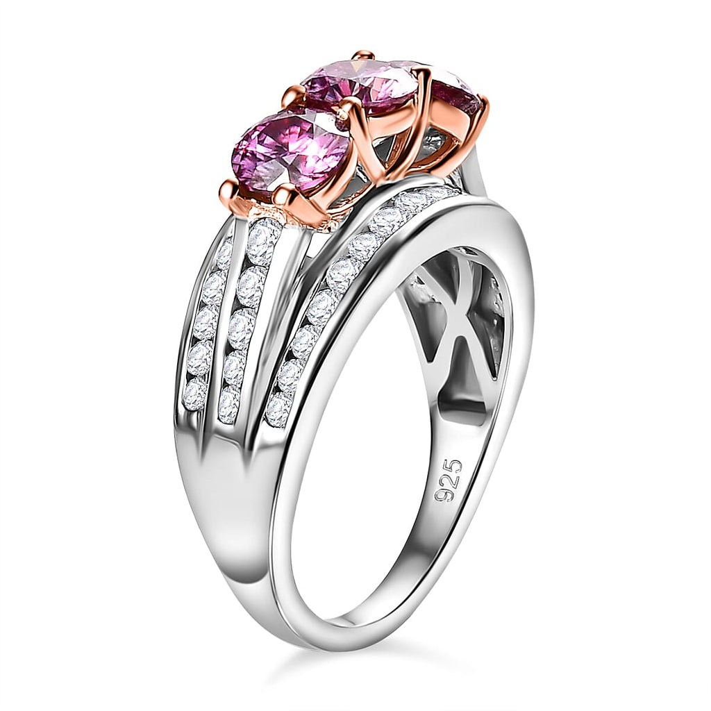 Pink & White Moissanite Ring in 18K Rose Gold Vermeil & Platinum Plated Sterling Silver 2.22 Ct.