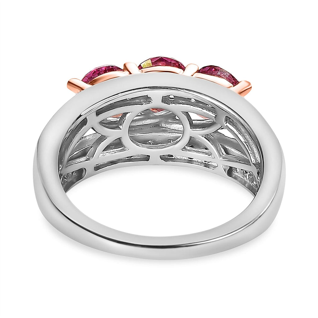 Pink & White Moissanite Ring in 18K Rose Gold Vermeil & Platinum Plated Sterling Silver 2.22 Ct.