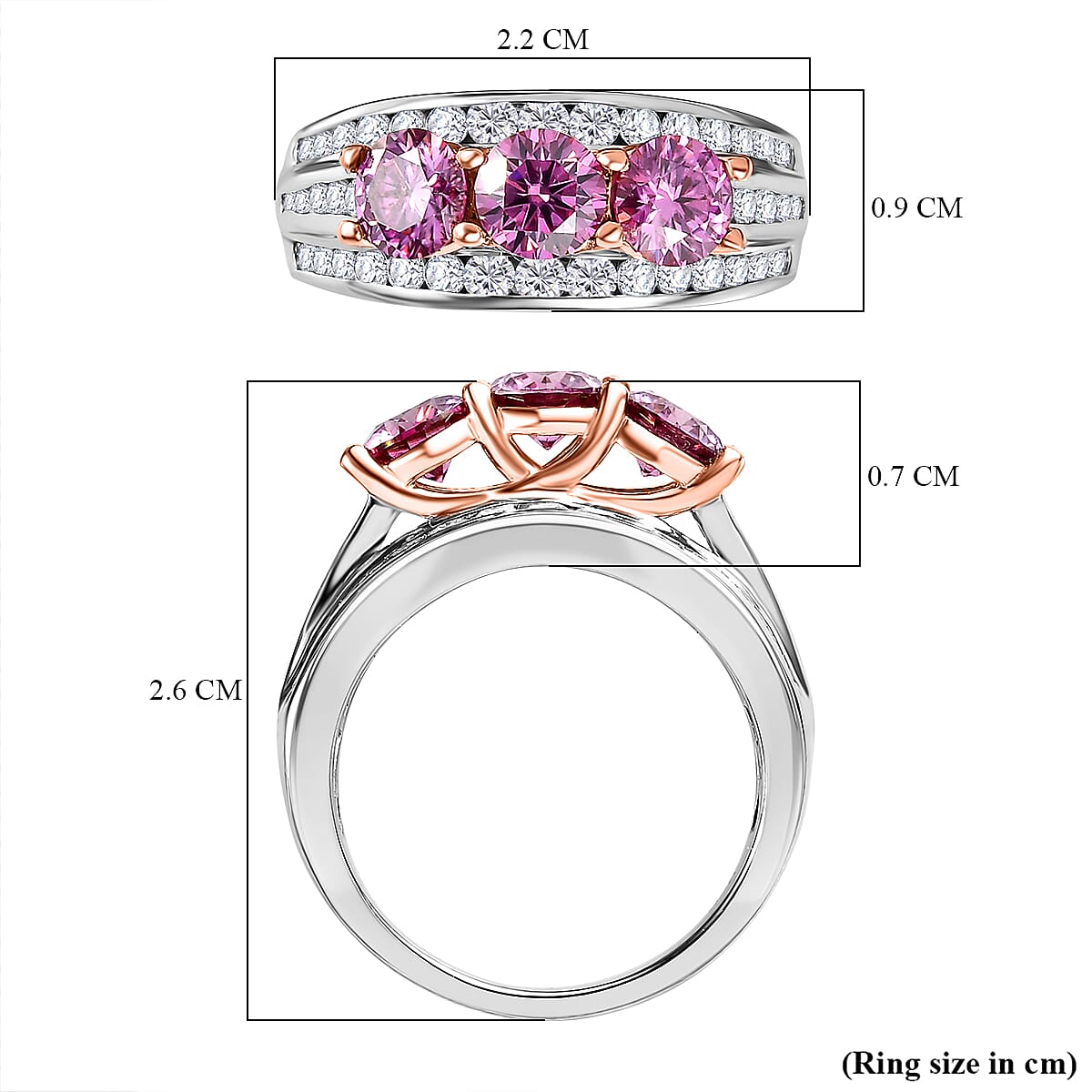 Pink &amp; White Moissanite Ring in 18K Rose Gold Vermeil &amp; Platinum Plated Sterling Silver 2.22 Ct. 7710177 6