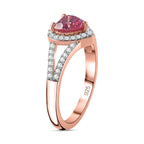 Pink & White Moissanite Heart Ring in 18K Rose Gold Vermeil Plated Sterling Silver 1.30 Ct.