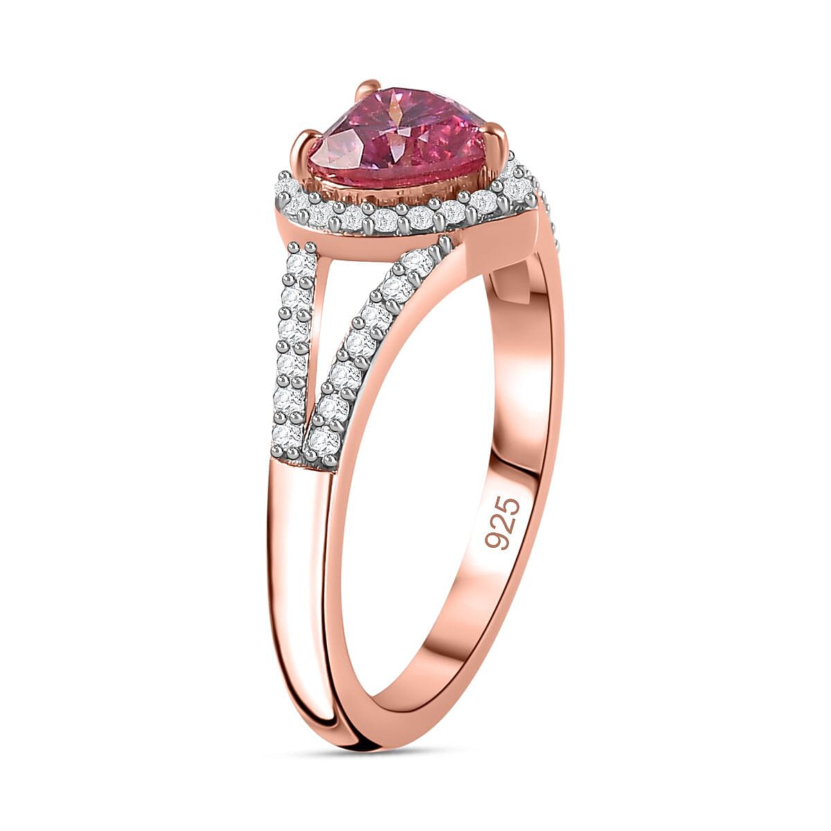 Pink &amp; White Moissanite Heart Ring in 18K Rose Gold Vermeil Plated Sterling Silver 1.30 Ct. 7712325 3