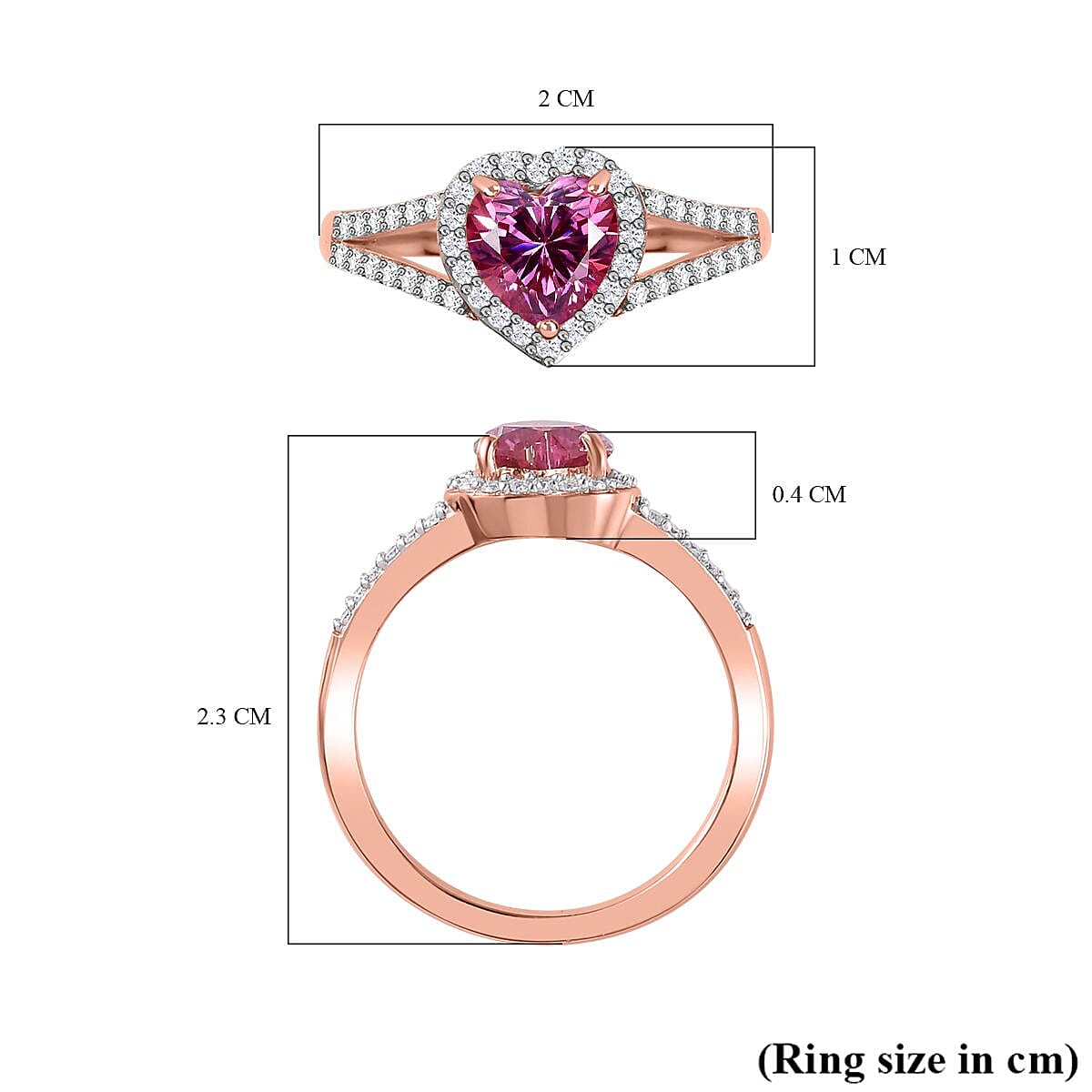 Pink &amp; White Moissanite Heart Ring in 18K Rose Gold Vermeil Plated Sterling Silver 1.30 Ct. 7712325 5
