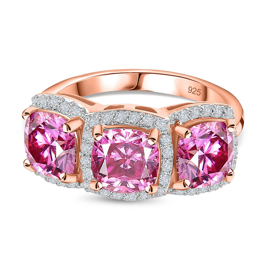 Pink & White Moissanite Ring in 18K Vermeil RG Sterling Silver 3.45 Ct.