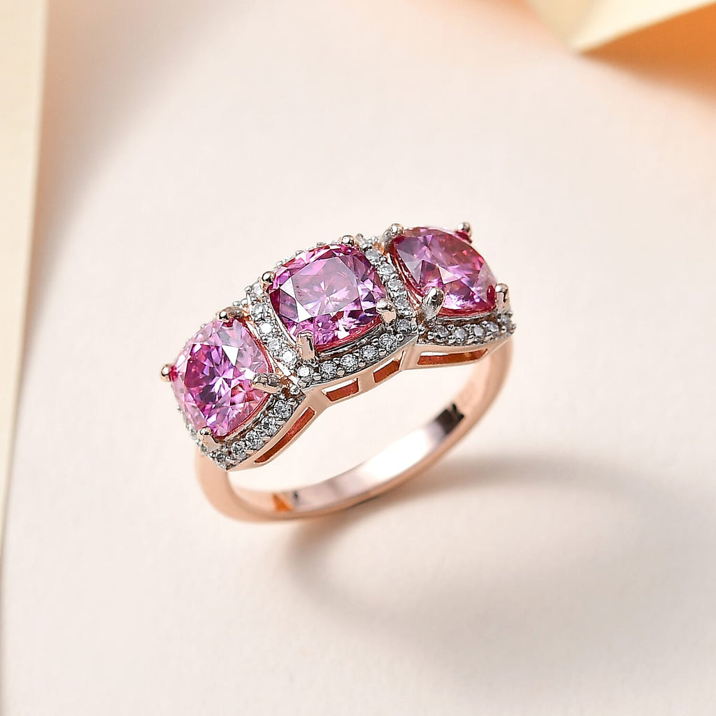 Pink & White Moissanite Ring in 18K Vermeil RG Sterling Silver 3.45 Ct.
