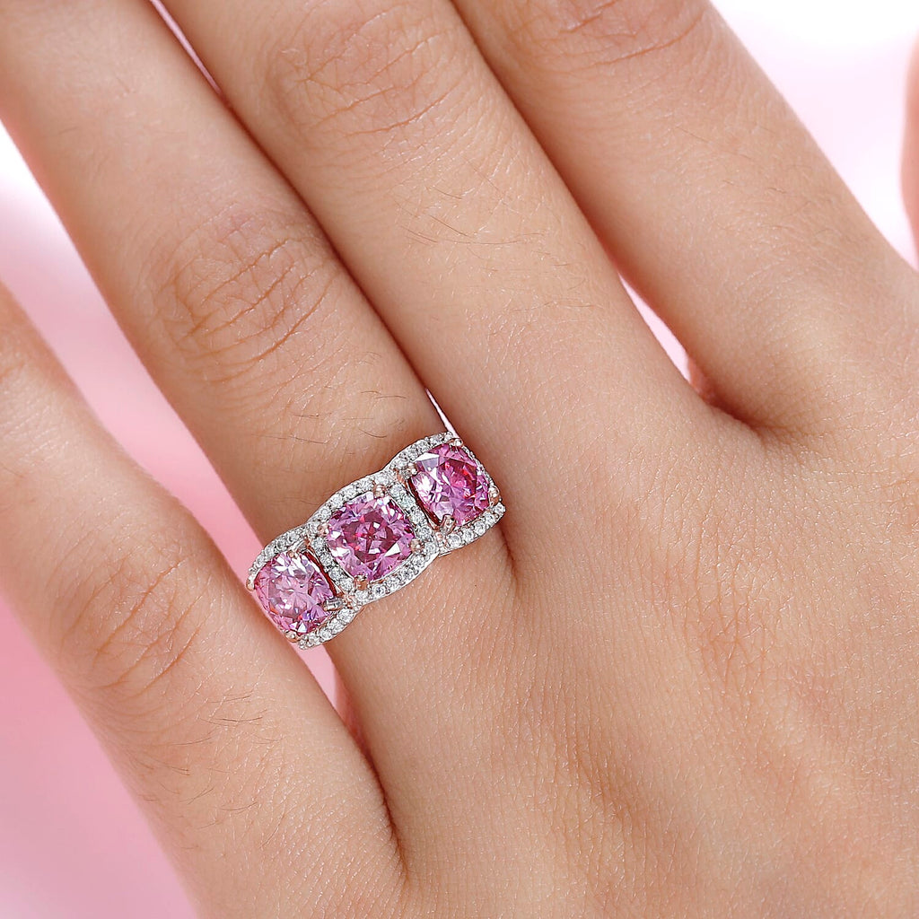 Pink & White Moissanite Ring in 18K Vermeil RG Sterling Silver 3.45 Ct.