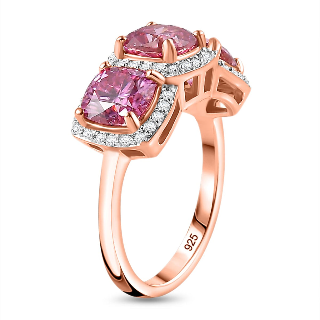 Pink & White Moissanite Ring in 18K Vermeil RG Sterling Silver 3.45 Ct.