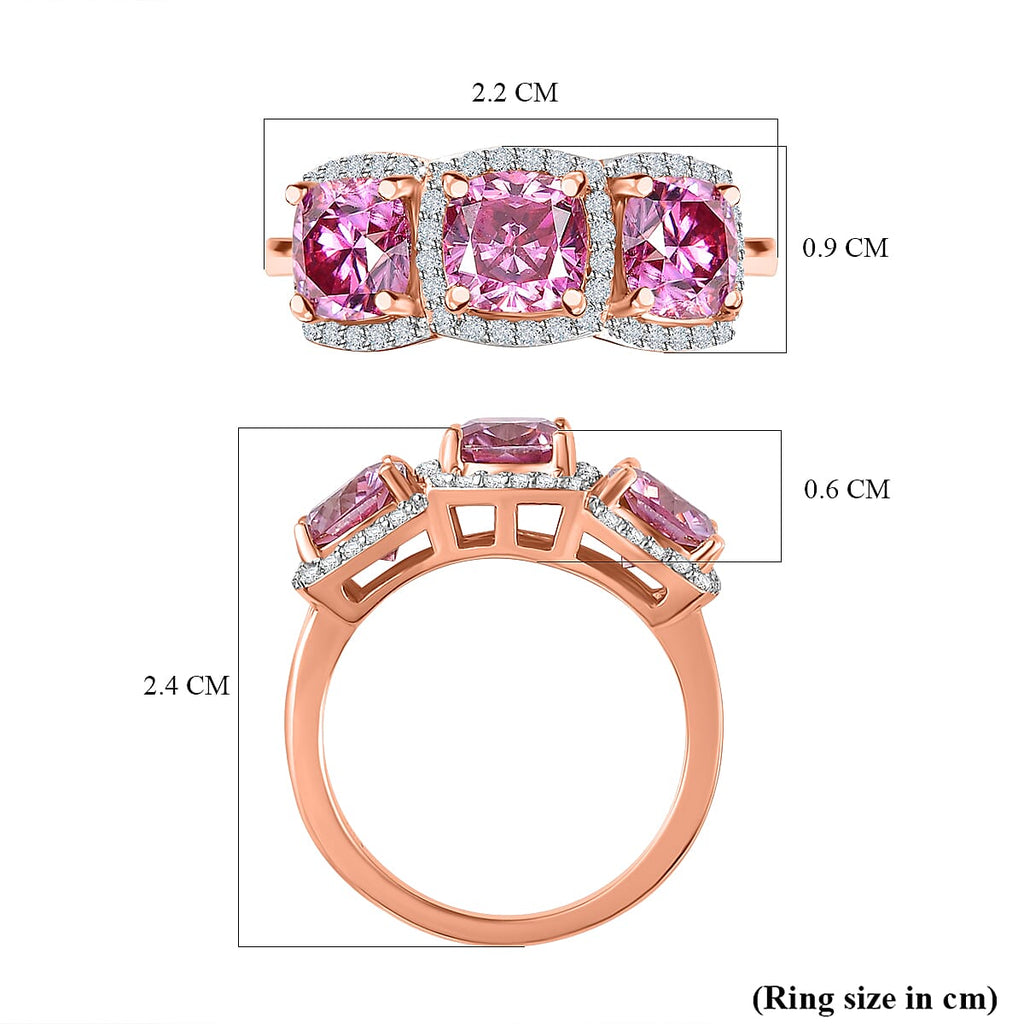 Pink & White Moissanite Ring in 18K Vermeil RG Sterling Silver 3.45 Ct.