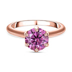 Pink Moissanite Solitaire Ring in 18K Vermeil Rose Gold Plated Sterling Silver 1.46 Ct.
