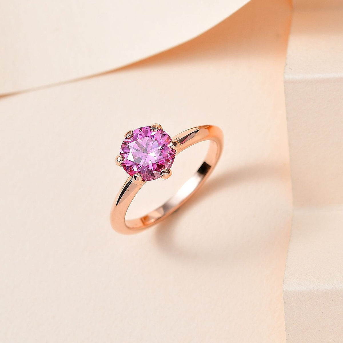Pink Moissanite Solitaire Ring in 18K Vermeil Rose Gold Plated Sterling Silver 1.46 Ct. 7669802 1