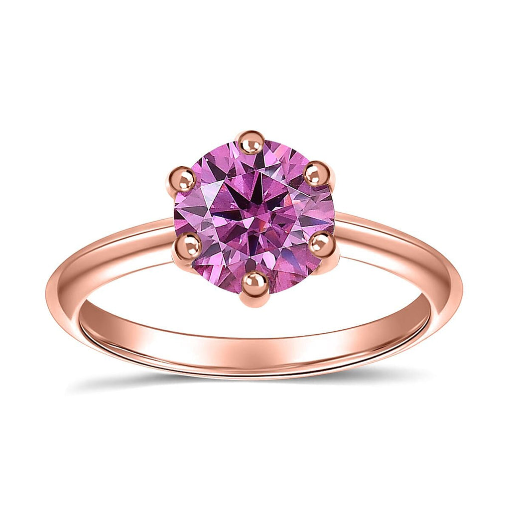 Pink Moissanite Solitaire Ring in 18K Vermeil Rose Gold Plated Sterling Silver 1.46 Ct.