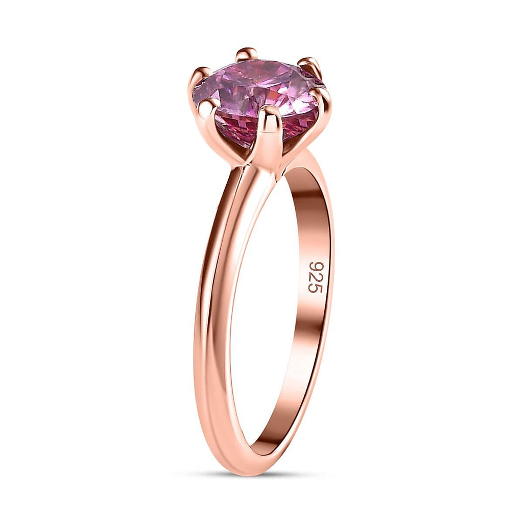 Pink Moissanite Solitaire Ring in 18K Vermeil Rose Gold Plated Sterling Silver 1.46 Ct.