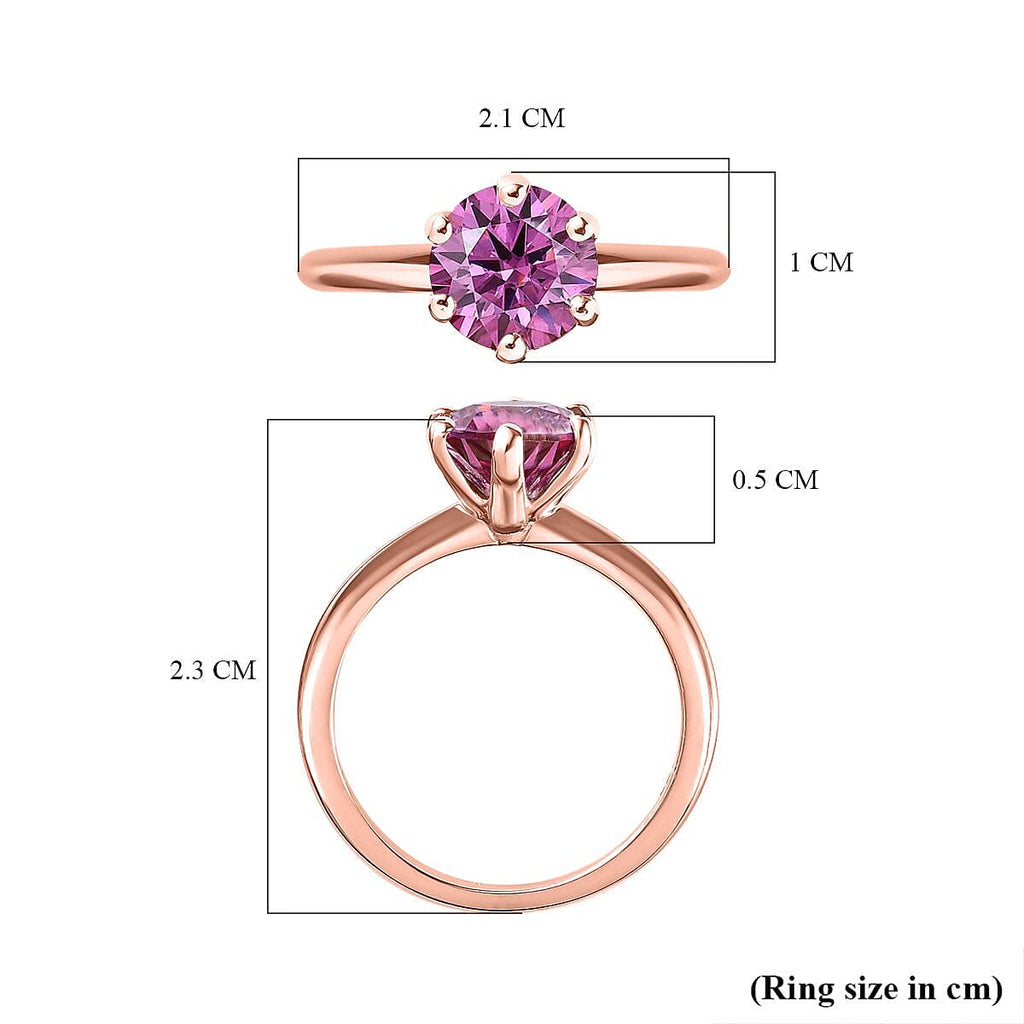 Pink Moissanite Solitaire Ring in 18K Vermeil Rose Gold Plated Sterling Silver 1.46 Ct.
