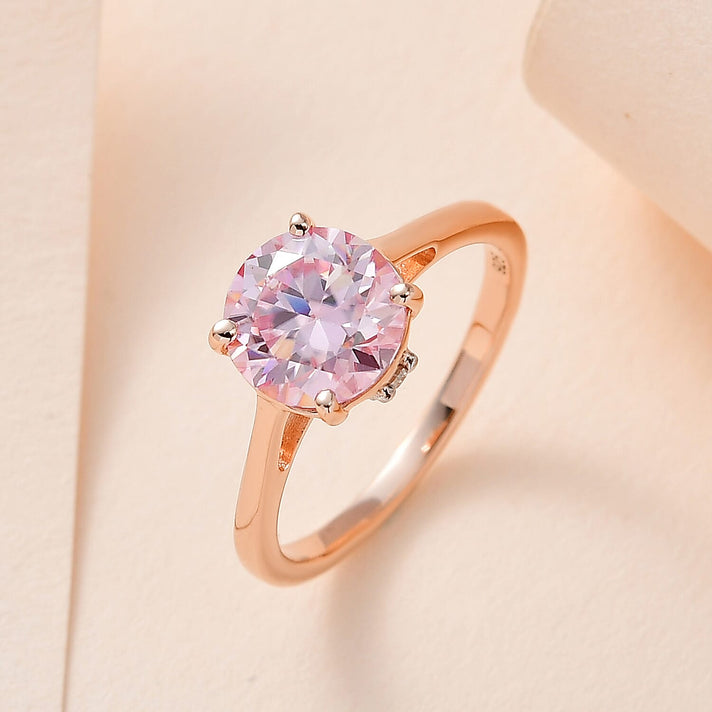 Pink Moissanite and White Moissanite Solitaire Ring in 18K Vermeil Rose Gold Plated Sterling Silver 1.84 Ct. 7540175 2