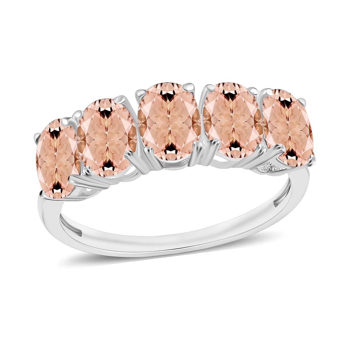 Pink Morganite 5 Stone Ring in Platinum Overlay Sterling Silver 2.750 Ct 8008965 0