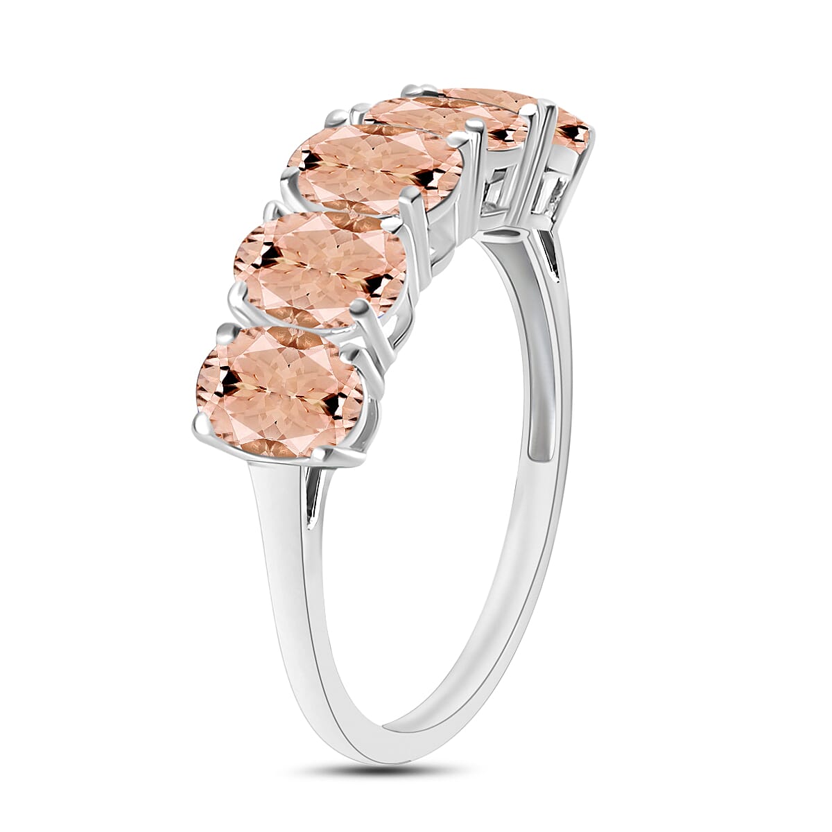 Pink Morganite 5 Stone Ring in Platinum Overlay Sterling Silver 2.750 Ct 8008965 2