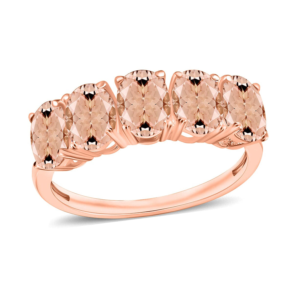 Pink Morganite  5 Stone Ring in Vermeil RG Sterling Silver 2.75 ct  2.750  Ct.