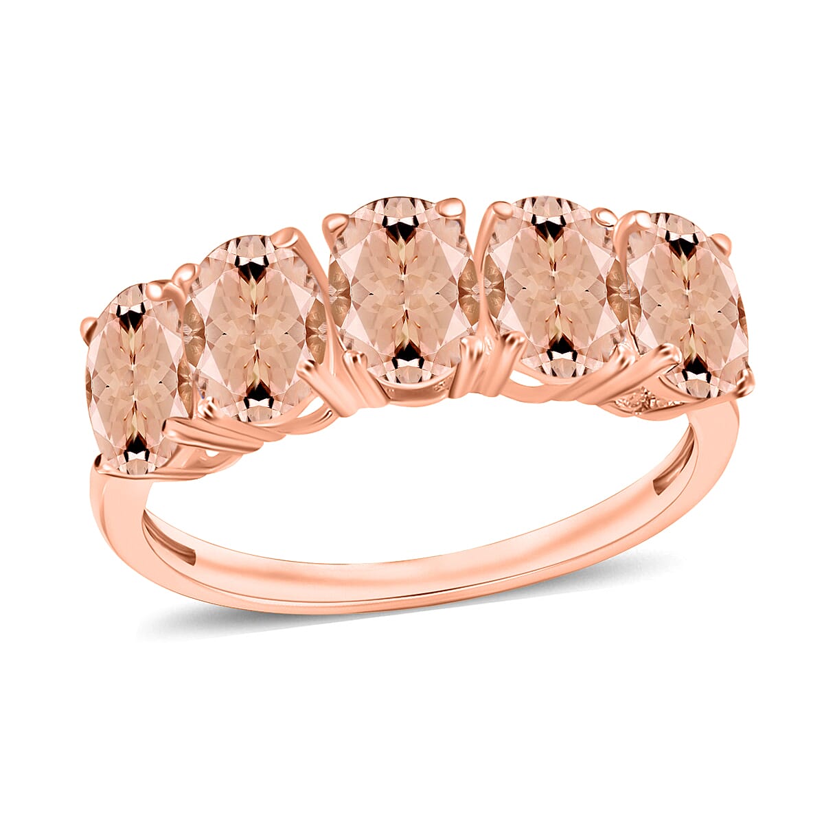 Pink Morganite 5 Stone Ring in Vermeil Rose Gold Sterling Silver 2.750 Ct 8008999 0