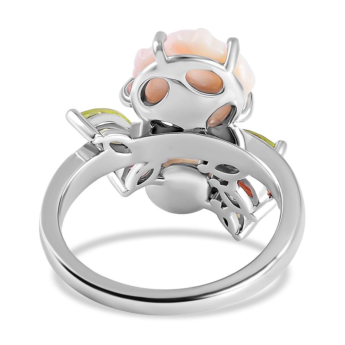 Pink Mother Of Pearl &amp; Multi Gemstone Floral Ring in Rhodium Overlay Sterling Silver 4.58 Ct. 7592004 4