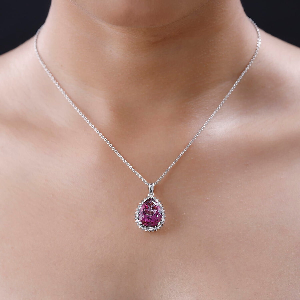 Pink Mystic Topaz, White Topaz Halo Pendant with Chain (Size 20) in Platinum Overlay Sterling Silver 0.60 ct Silver Wt. 5.8 Gms 10.510 Ct. 4208346 1