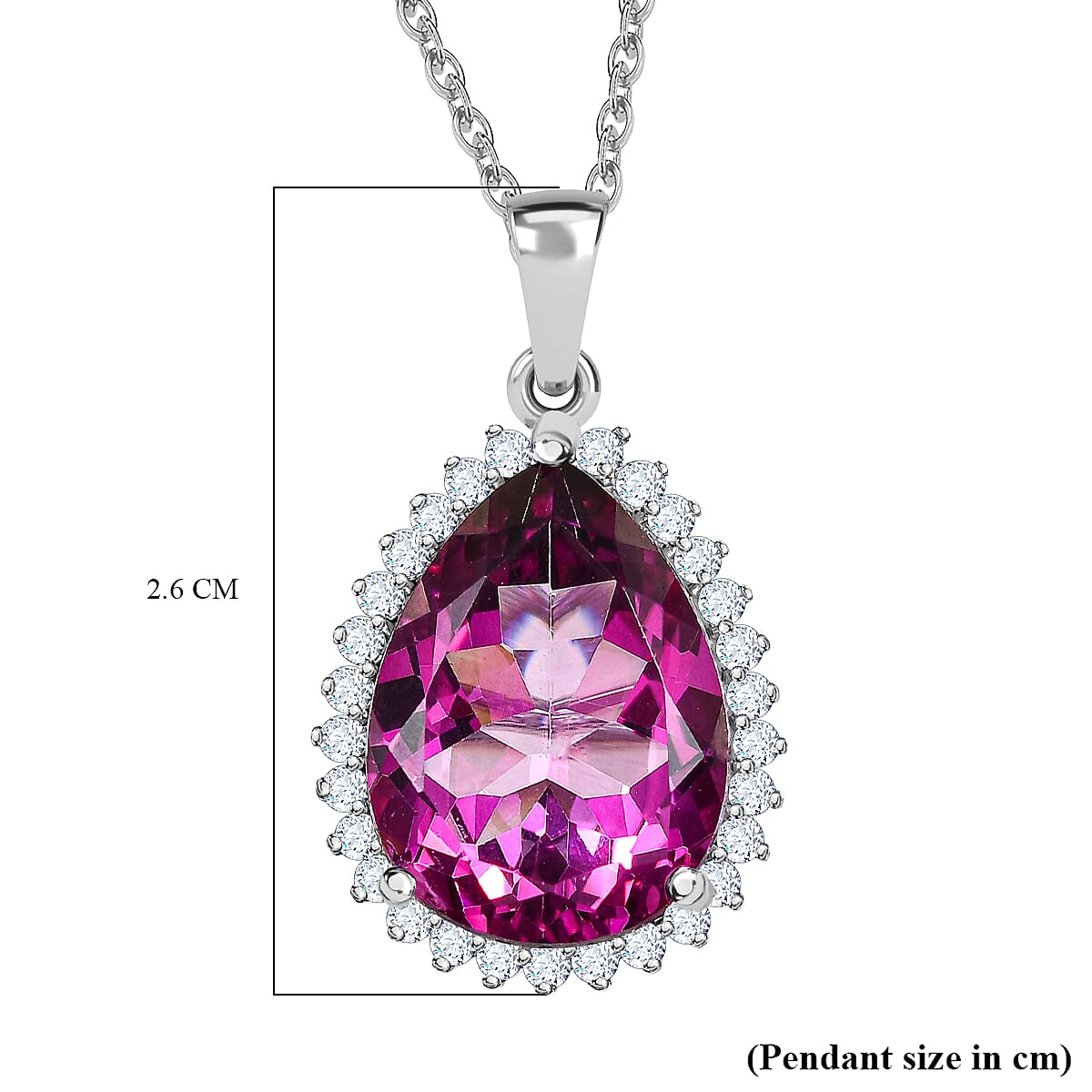 Pink Mystic Topaz, White Topaz Halo Pendant with Chain (Size 20) in Platinum Overlay Sterling Silver 0.60 ct Silver Wt. 5.8 Gms 10.510 Ct. 4208346 6
