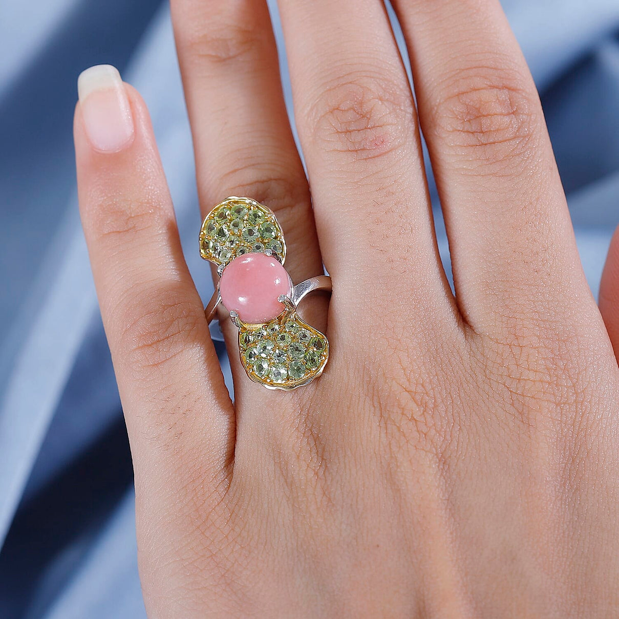 Pink Opal, Blue Sapphire, Peridot Arizona Cluster Ring in Sterling Silver 7764165 3