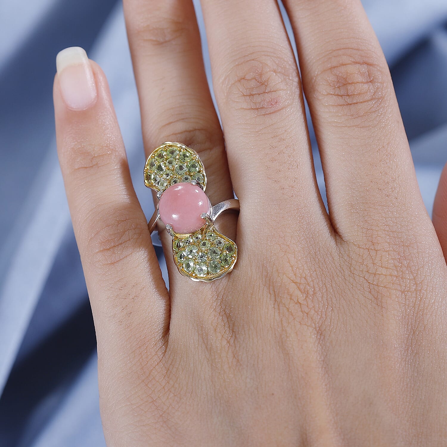 Pink Opal, Blue Sapphire, Peridot Arizona Cluster Ring in Sterling Silver 7764165 3