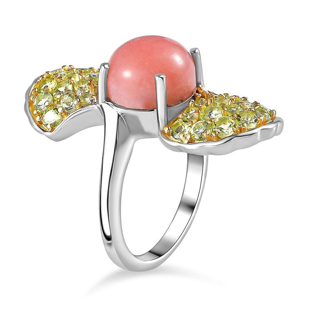 GP Italian Garden Collection - Pink Opal,  Blue Sapphire ,Peridot Arizona  Cluster Ring Sterling Silver,  Silver Wt. 5 Gms  6.008  Ct.