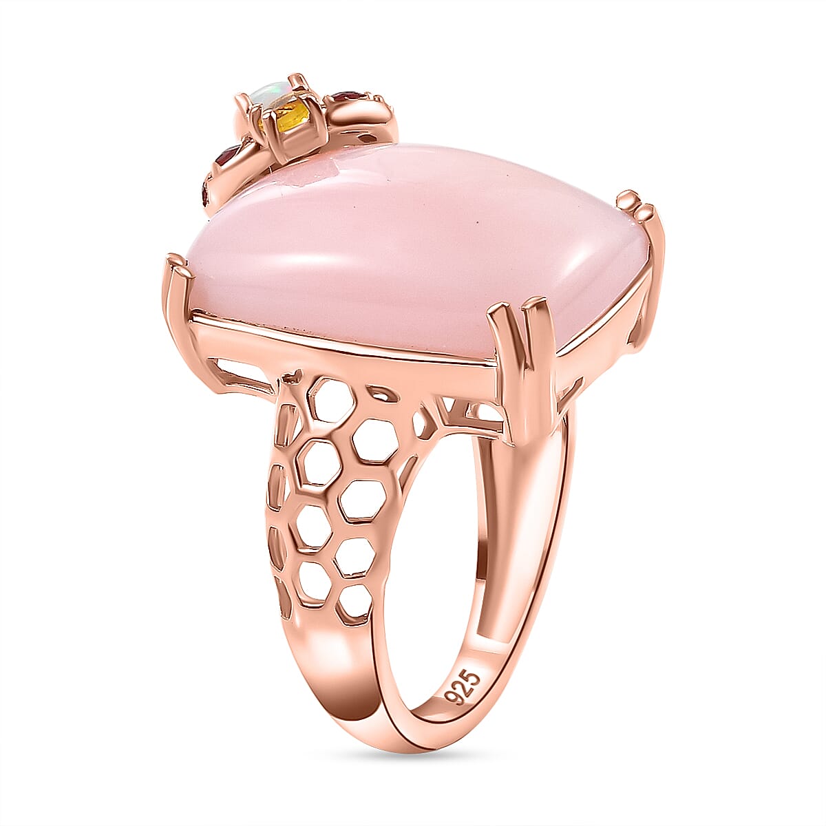 Pink Opal, Fire Opal, Yellow Opal, Ethiopian Opal Ring in 18K Rose Gold Vermeil Plated Sterling Silver  9.99 Ct. 7857012 7