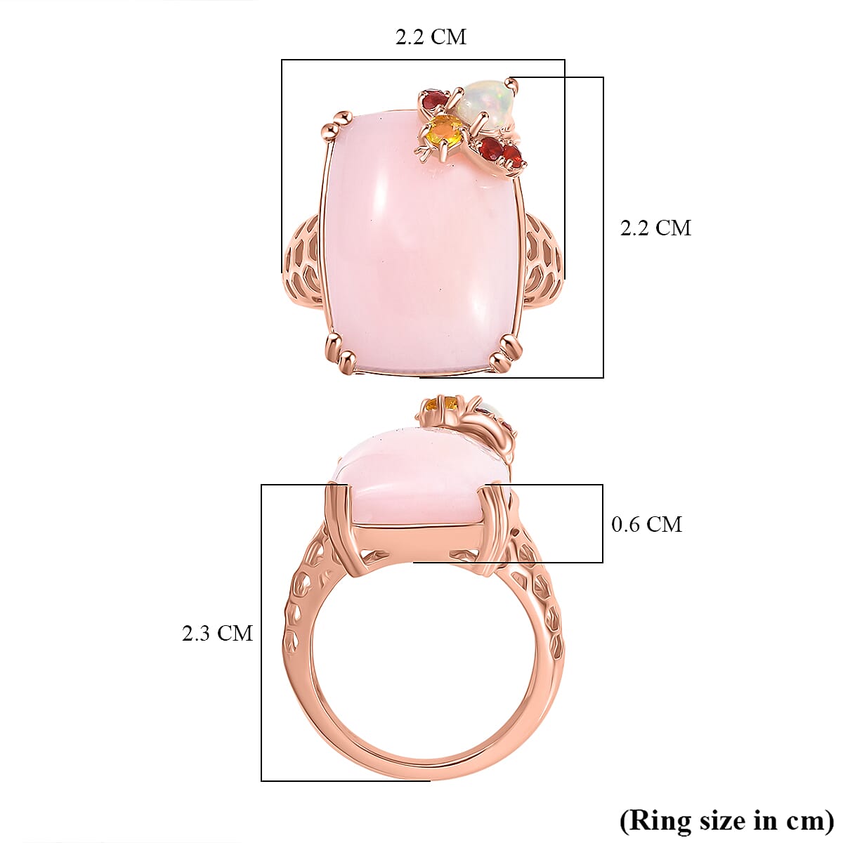 Pink Opal, Fire Opal, Yellow Opal, Ethiopian Opal Ring in 18K Rose Gold Vermeil Plated Sterling Silver  9.99 Ct. 7857012 11