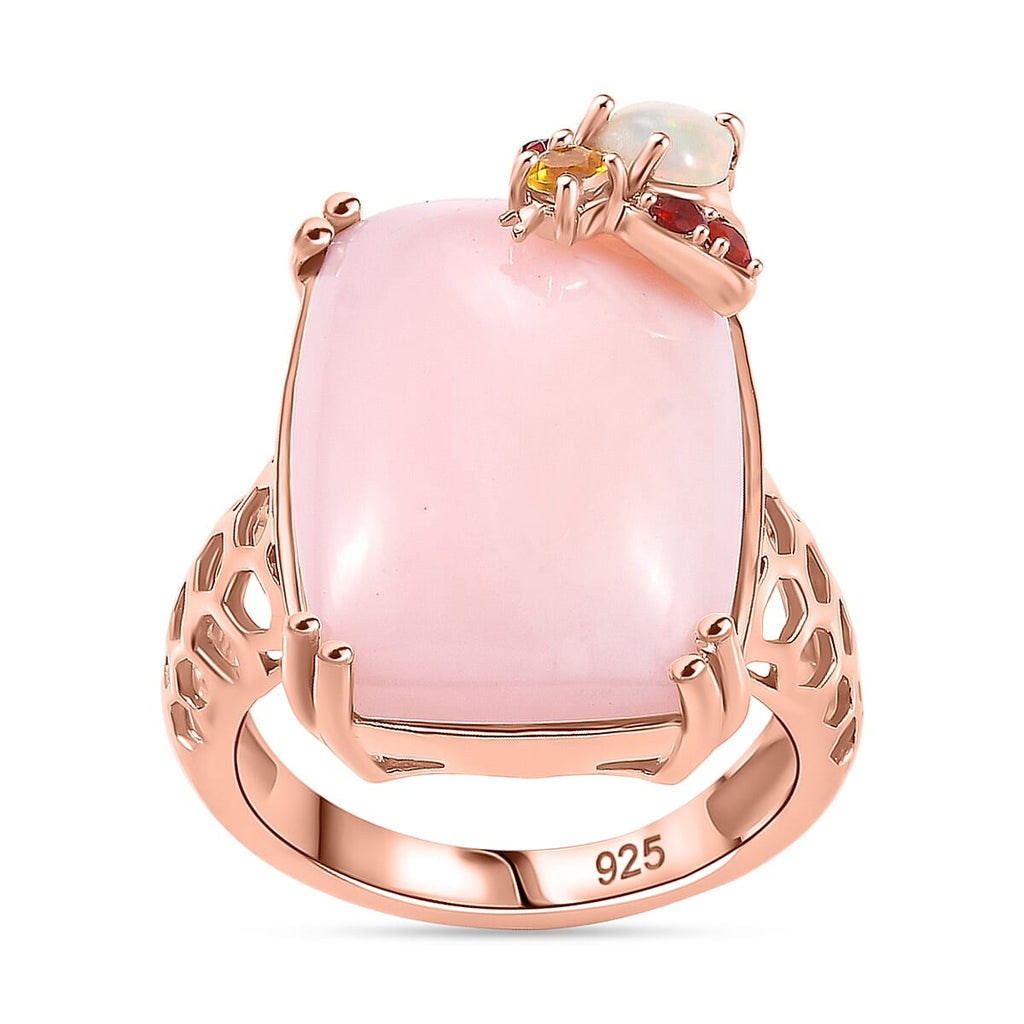 Gem Fiesta- Opal Opulence - Pink, Ethiopian, Yellow & Fire Opal Solitaire Ring in 18K Vermeil Rose Gold Plated Sterling Silver 10.00 Ct