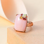 Gem Fiesta- Opal Opulence - Pink, Ethiopian, Yellow & Fire Opal Solitaire Ring in 18K Vermeil Rose Gold Plated Sterling Silver 10.00 Ct