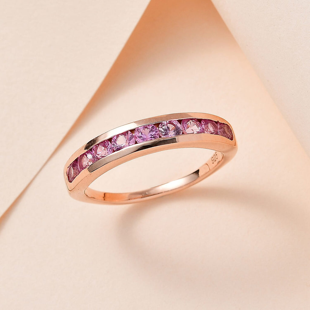 Pink Sapphire Band Ring in 18K Rose Gold Vermeil Plated Sterling Silver 1.04 Ct.