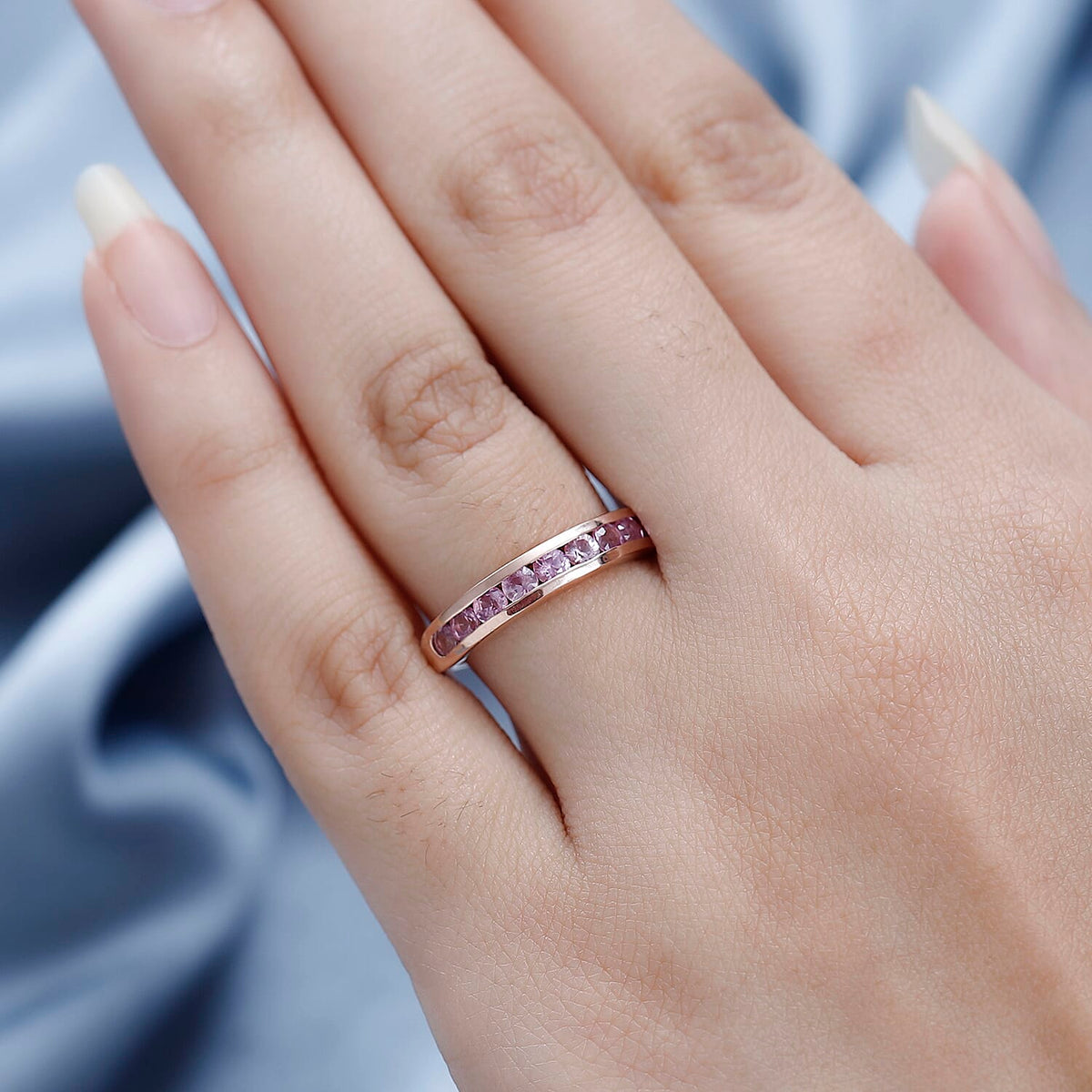 Pink Sapphire Band Ring in 18K Vermeil RG Sterling Silver 0.90 ct 1.035 Ct. 7598847 2