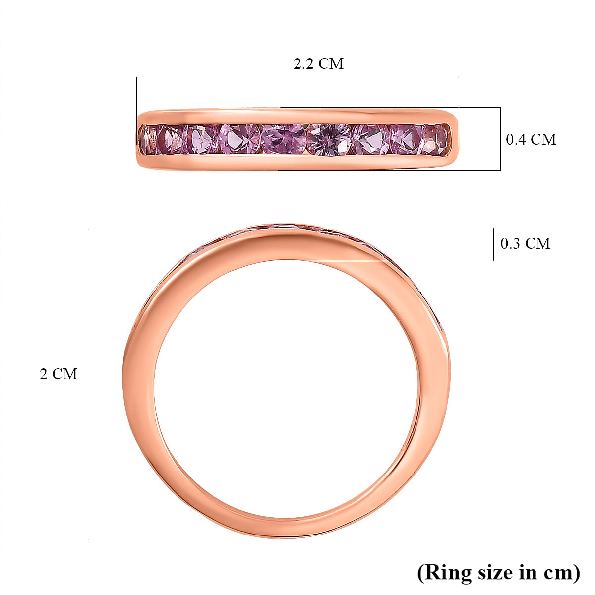 Pink Sapphire Band Ring in 18K Vermeil RG Sterling Silver 0.90 ct 1.035 Ct. 7598847 5