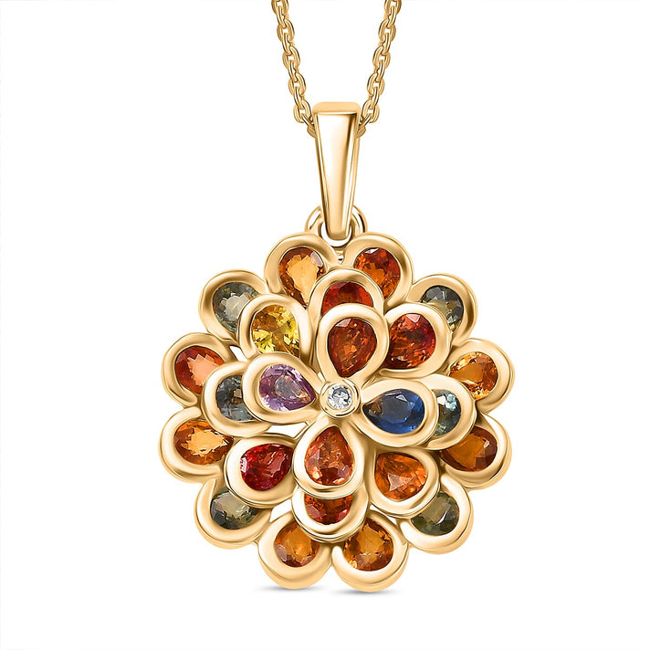 D'joy Rainbow Sapphire &amp; Lab Grown Diamond (SI-GH) Pendant with Chain (Size 20) in 18K Vermeil Yellow Gold Plated Sterling Silver 5.05 Ct. 4417204 1