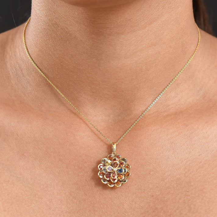 D'joy Rainbow Sapphire &amp; Lab Grown Diamond (SI-GH) Pendant with Chain (Size 20) in 18K Vermeil Yellow Gold Plated Sterling Silver 5.05 Ct. 4417204 2