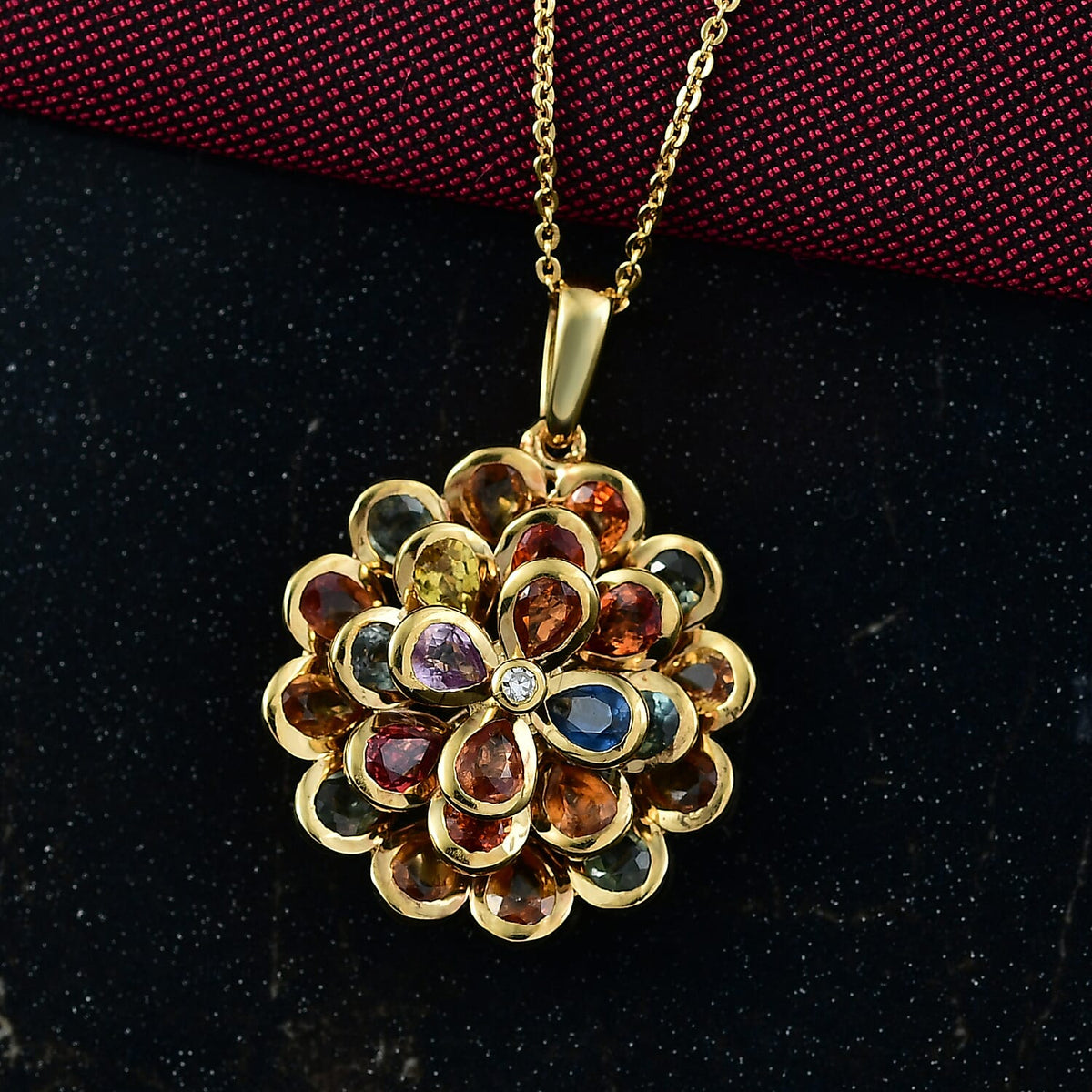 D'joy Rainbow Sapphire &amp; Lab Grown Diamond (SI-GH) Pendant with Chain (Size 20) in 18K Vermeil Yellow Gold Plated Sterling Silver 5.05 Ct. 4417204 3