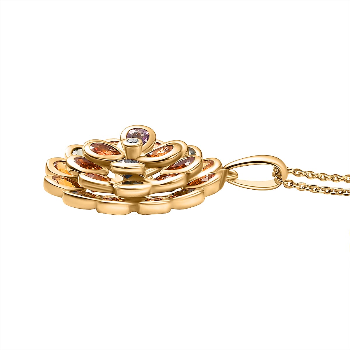 D'joy Rainbow Sapphire &amp; Lab Grown Diamond (SI-GH) Pendant with Chain (Size 20) in 18K Vermeil Yellow Gold Plated Sterling Silver 5.05 Ct. 4417204 4