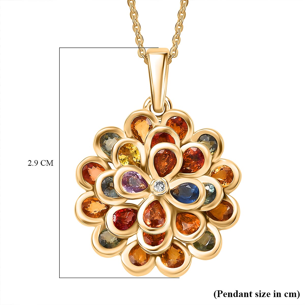 D'joy Rainbow Sapphire &amp; Lab Grown Diamond (SI-GH) Pendant with Chain (Size 20) in 18K Vermeil Yellow Gold Plated Sterling Silver 5.05 Ct. 4417204 7