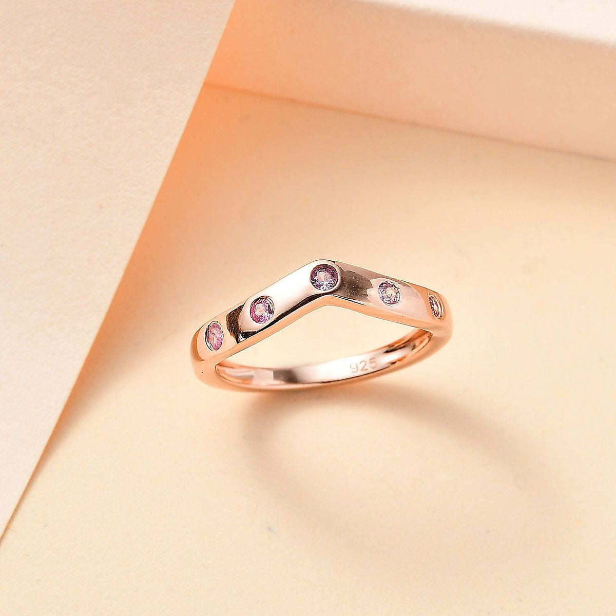Pink Sapphire Wishbone Ring in 18K RG Vermeil Plated Sterling Silver 7807366 1