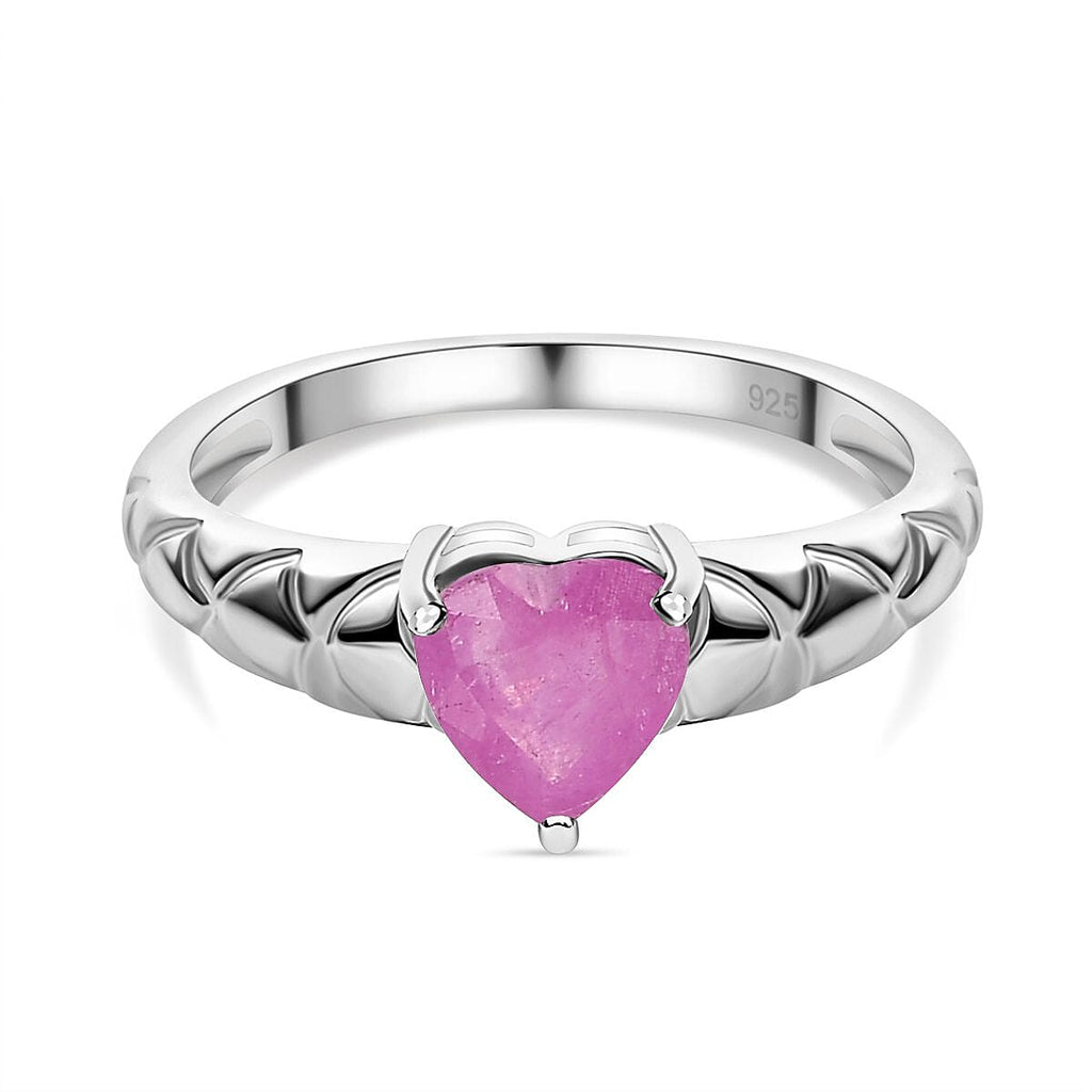 Pink Sapphire Heart Ring in Sterling Silver 1.00 Ct.