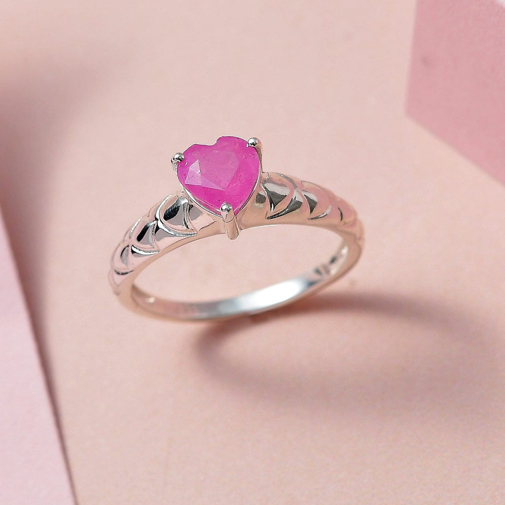 Pink Sapphire Heart Ring in Sterling Silver 1.00 Ct.