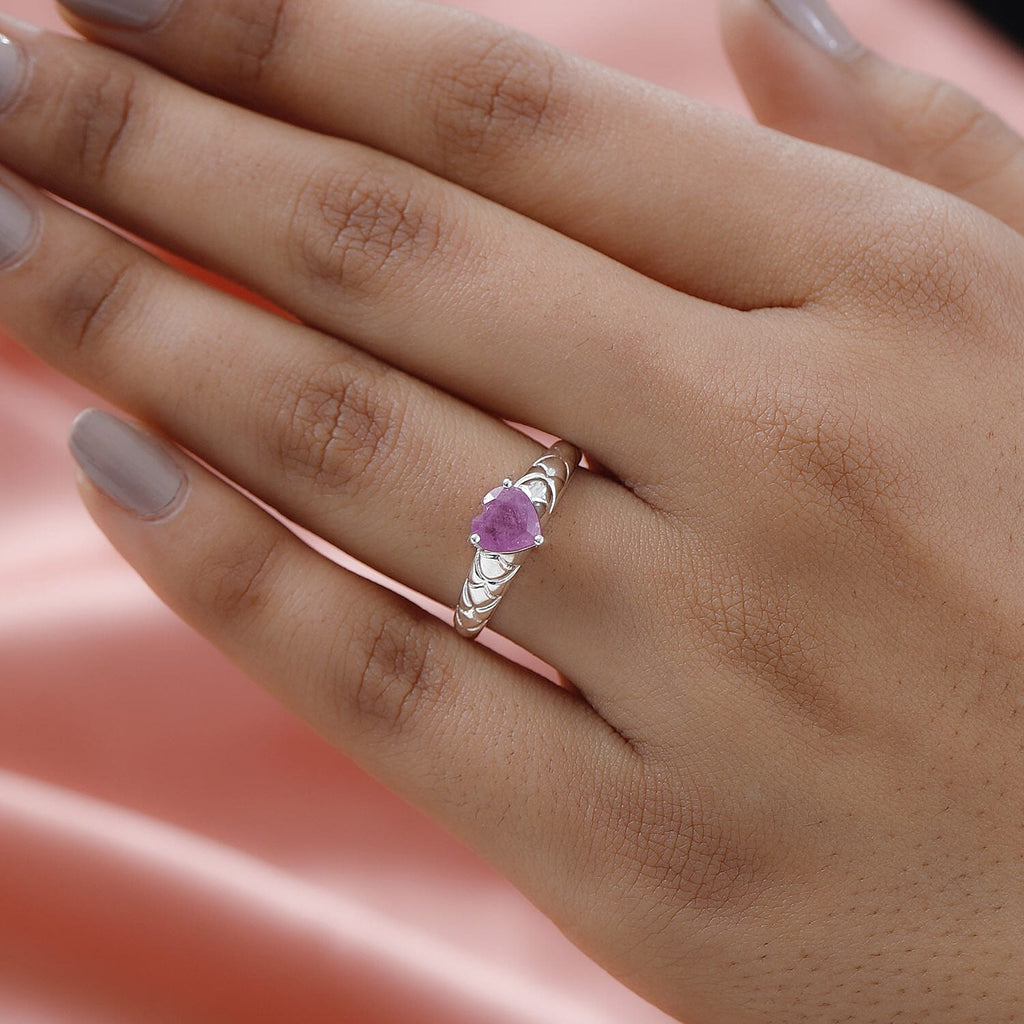 Pink Sapphire Heart Ring in Sterling Silver 1.00 Ct.