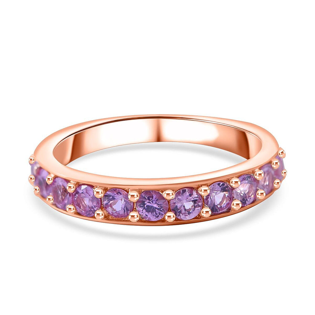 Madagascar Pink Sapphire Eternity Band Ring in 18K Vermeil RG Plated Sterling Silver