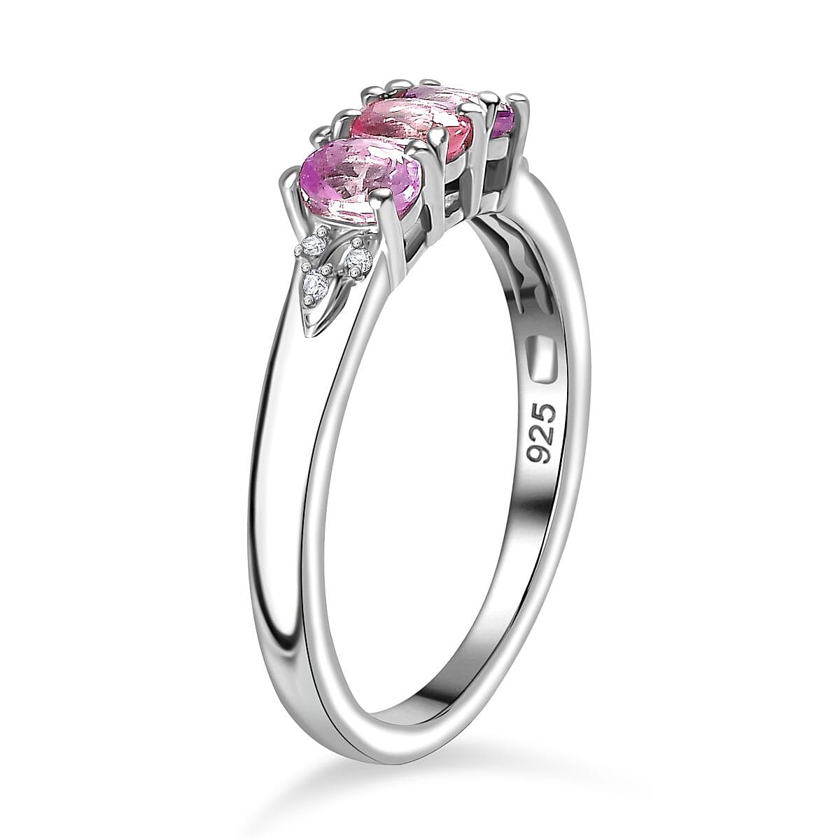 Pink Sapphire and White Zircon Band Ring in Rhodium Overlay Sterling Silver 0.720 Ct 7846279 3