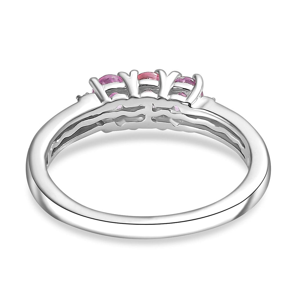 Pink Sapphire and White Zircon Band Ring in Rhodium Overlay Sterling Silver