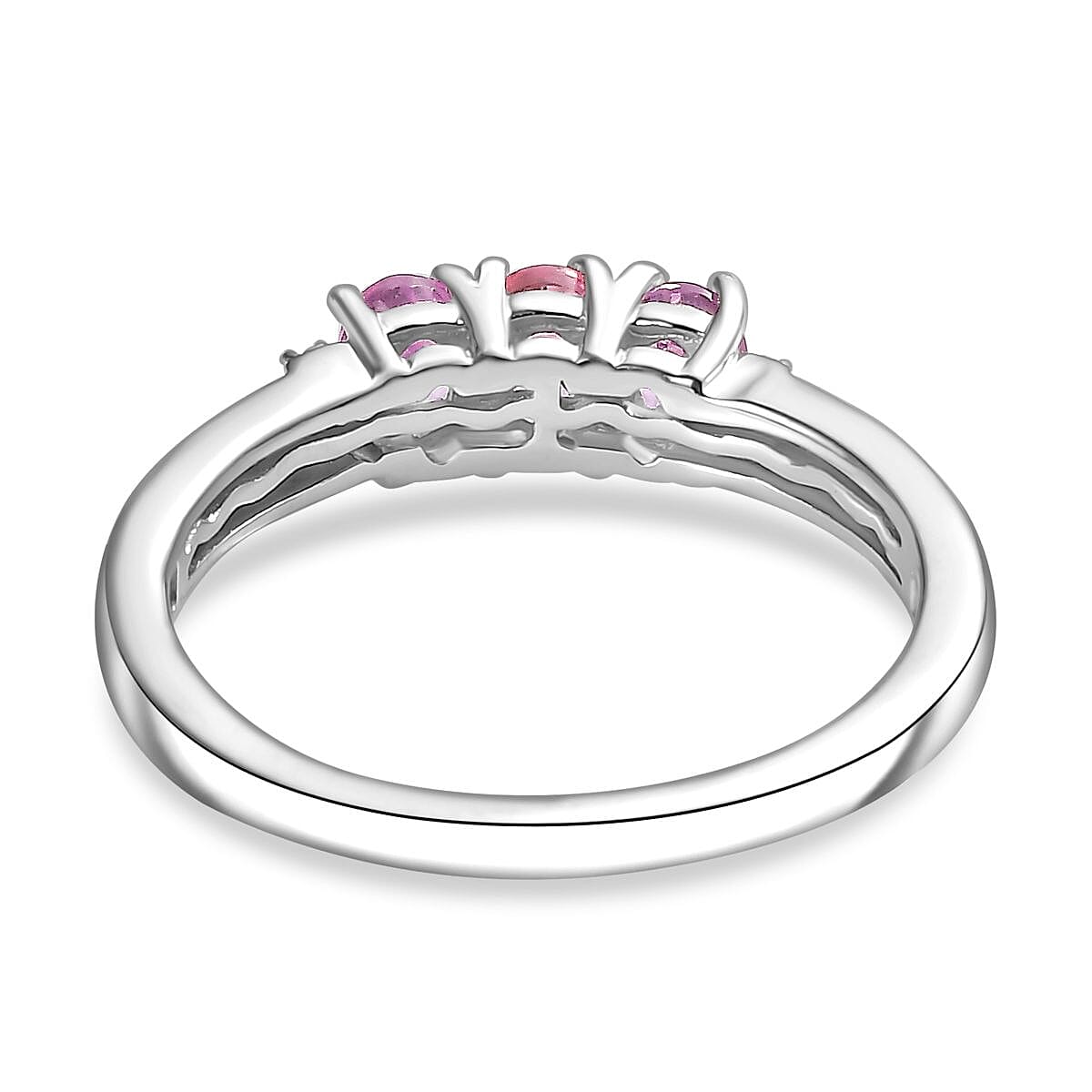 Pink Sapphire and White Zircon Band Ring in Rhodium Overlay Sterling Silver 0.720 Ct 7846279 4