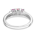 Pink Sapphire and White Zircon Band Ring in Rhodium Overlay Sterling Silver